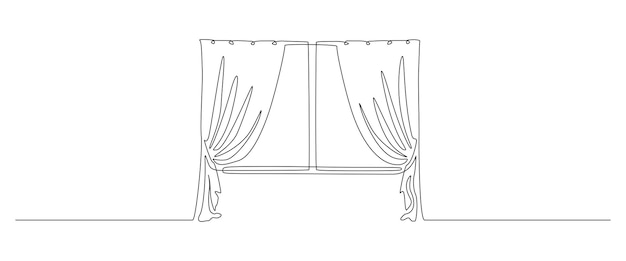 Un dessin au trait continu de fenêtre avec rideaux Concept d'interioa de salon avec tissu drapé dans un style linéaire simple Trait modifiable Illustration vectorielle contour Doodle