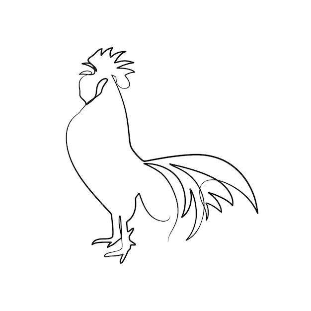 Dessin au trait continu de la ferme d'animaux de poulet coq