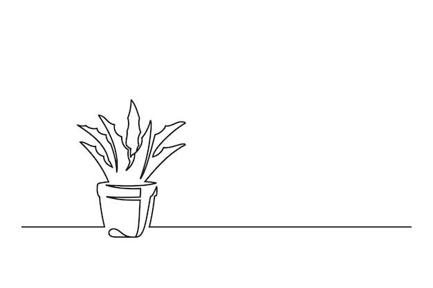 Dessin au trait continu d'une fleur dans un pot