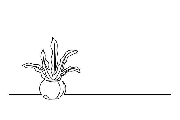 Dessin Au Trait Continu D'une Fleur Dans Un Pot