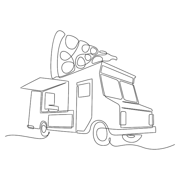 Un dessin au trait continu de food truck pour le festival Résumé