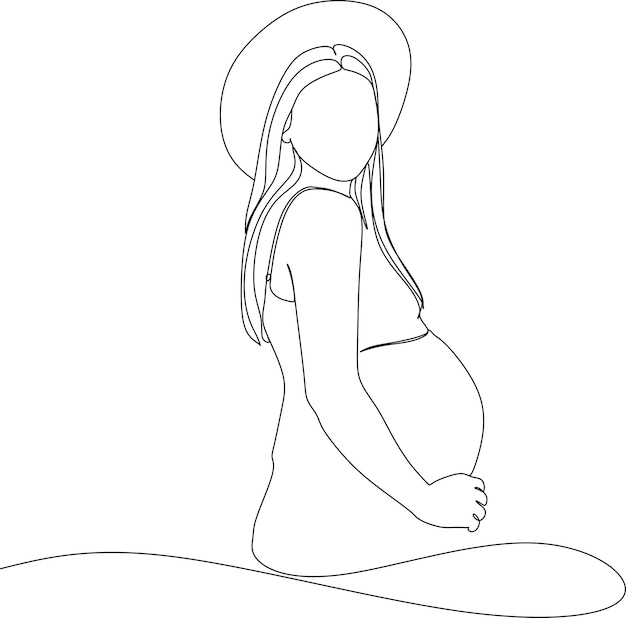 Vecteur dessin au trait continu d'illustration vectorielle de femme enceinte