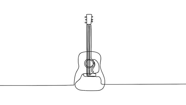 Dessin Au Trait Continu D'illustration Vectorielle De Guitare