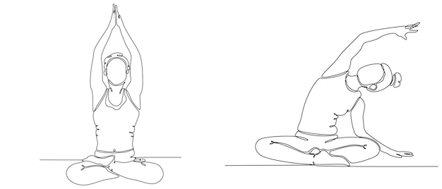 Vecteur dessin au trait continu d'illustration vectorielle de yoga lady