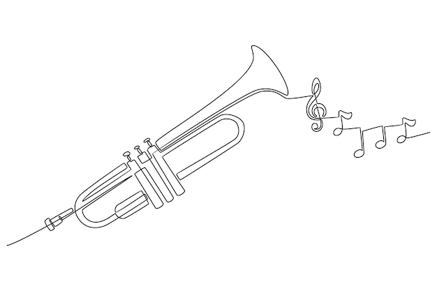 Dessin Au Trait Continu D'un Instrument De Musique Trompette Avec Illustration Vectorielle De Ton Instrument