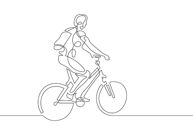 Dessin Au Trait Continu D'une Jeune Femme Faisant Du Vélo