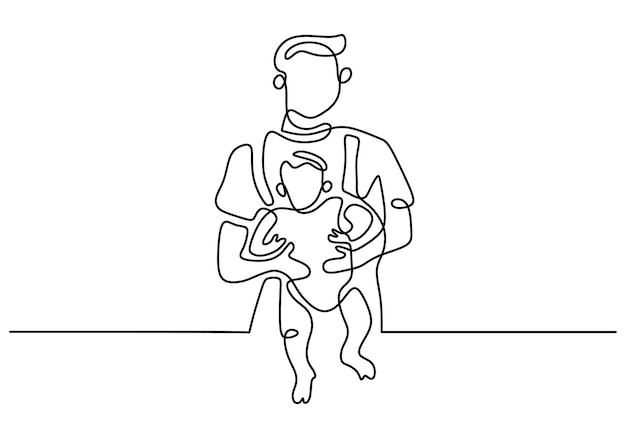 Un Dessin Au Trait Continu De Jeune Papa Portant Son Enfant Concept De Fête Des Pères Heureux Isolé Sur Fond Blanc Famille Heureuse Parentalité Ligne Unique Art Dessiné à La Main Doodle Illustration Minimale