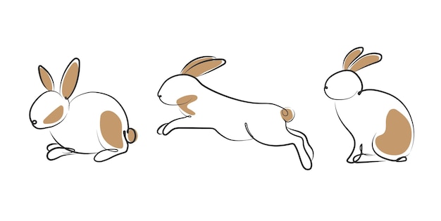 Dessin au trait continu de lapin set vector minimaliste simple dessiné à la main Happy Chinese New Year 2023 année de la conception de vecteur de lapin