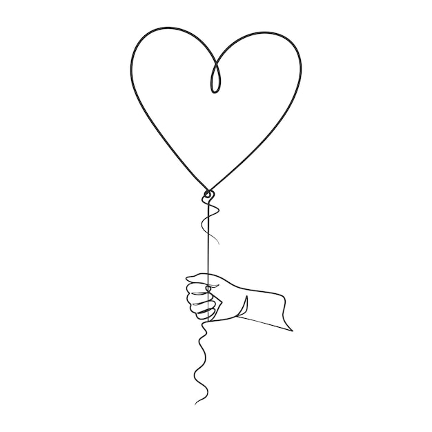 Dessin Au Trait Continu De La Main Tenant Le Ballon Coeur Main Tenant Le Ballon Dessin Simple D'une Ligne