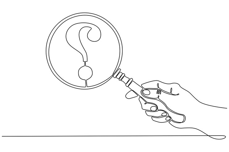 Vecteur dessin au trait continu main tenant une loupe avec point d'interrogation icône illustration vectorielle
