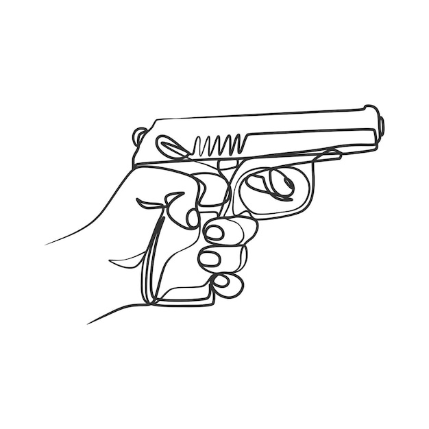 Dessin Au Trait Continu D'une Main Tenant Un Pistolet. Une Main De Dessin Au Trait Tenant Le Pistolet