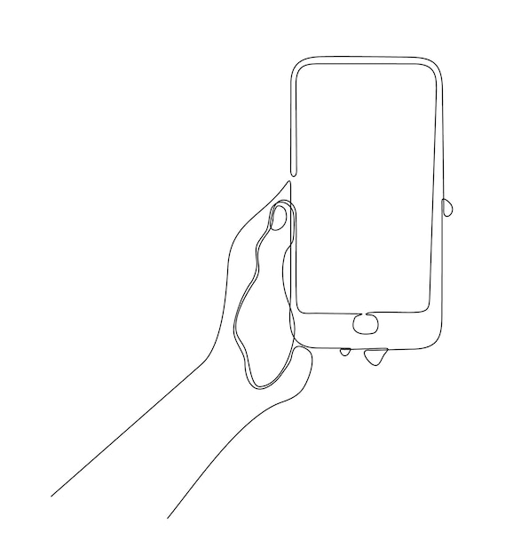 Dessin Au Trait Continu Main Tenant Un Smartphone