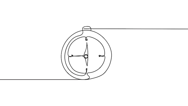 Vecteur dessin au trait continu de la navigation de camping avec une boussole