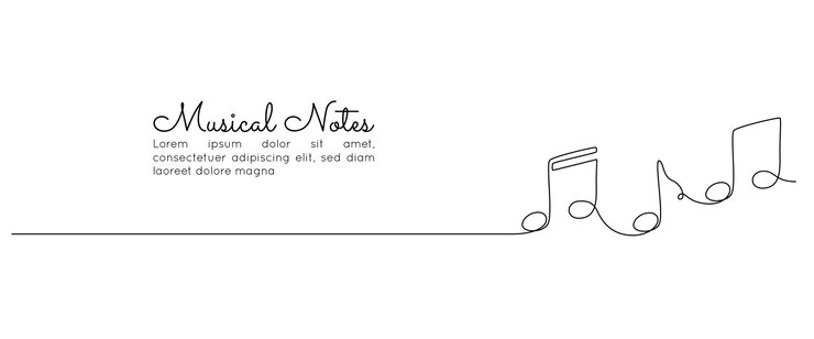 Un dessin au trait continu de notes de musique Bannière Web minimaliste et logo de l'école de musique ou d'un concert vocal dans un style linéaire simple Trait modifiable Illustration vectorielle Doodle
