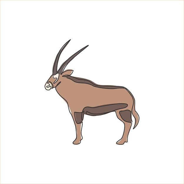 Vecteur un dessin au trait continu d'oryx robuste pour le logo de l'entreprise grand mammifère antilope africain pour l'icône