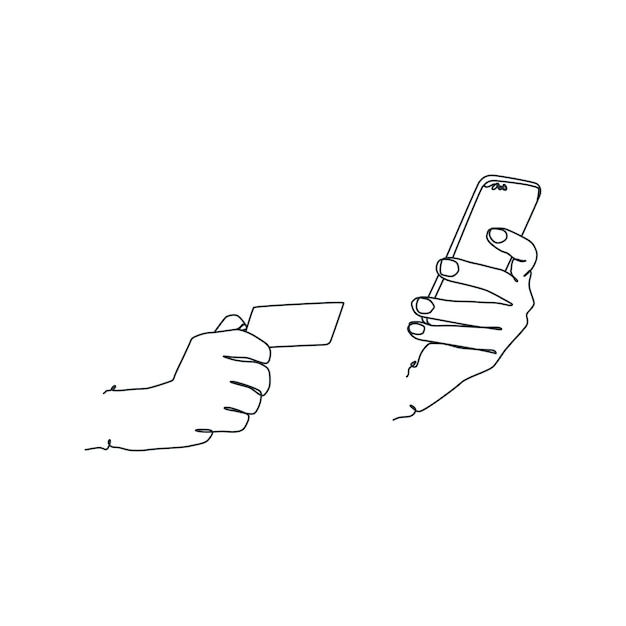 Dessin au trait continu de la personne tenant la main du smartphone tenant le smartphone