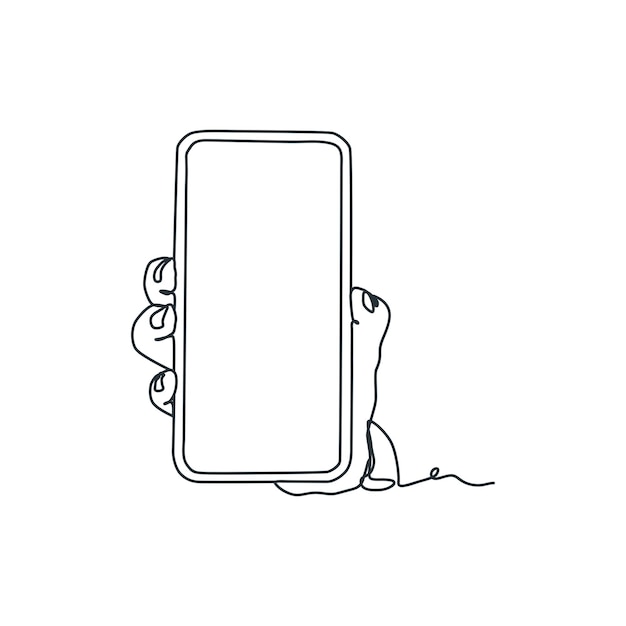 Dessin Au Trait Continu De La Personne Tenant La Main Du Smartphone Tenant Le Smartphone