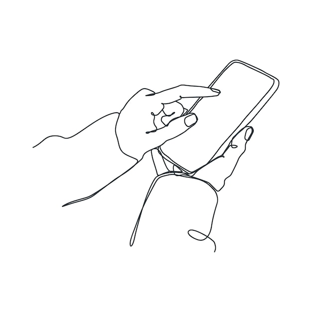 Dessin Au Trait Continu D'une Personne Tenant Un Smartphone