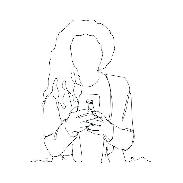 Dessin Au Trait Continu D'une Personne Tenant Un Smartphone