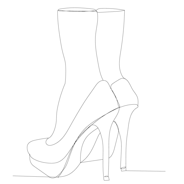 Dessin Au Trait Continu Des Pieds Dans Les Chaussures