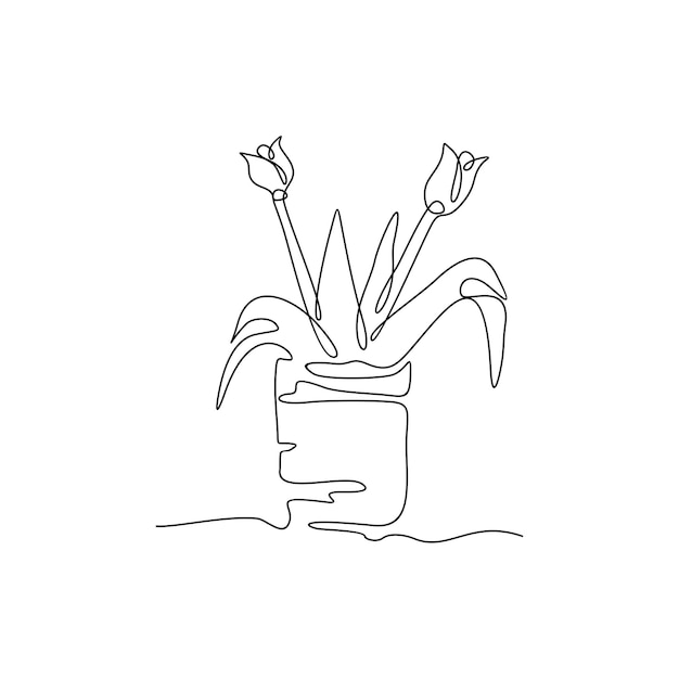 Dessin Au Trait Continu De Plantes Dessinées à La Main