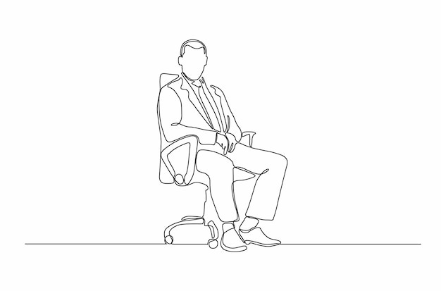 Dessin au trait continu de la position de l'homme patron assis sur l'illustration vectorielle de chaise Vecteur Premium