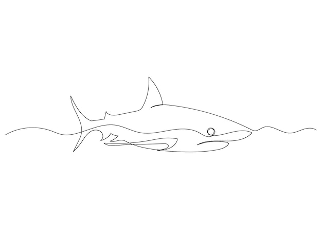 Dessin Au Trait Continu De Requin Avec L'art Du Minimalisme De L'océan