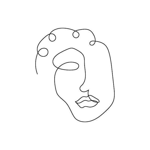 Dessin au trait continu silhouette féminine Un dessin au trait des traits du visage force de la femme