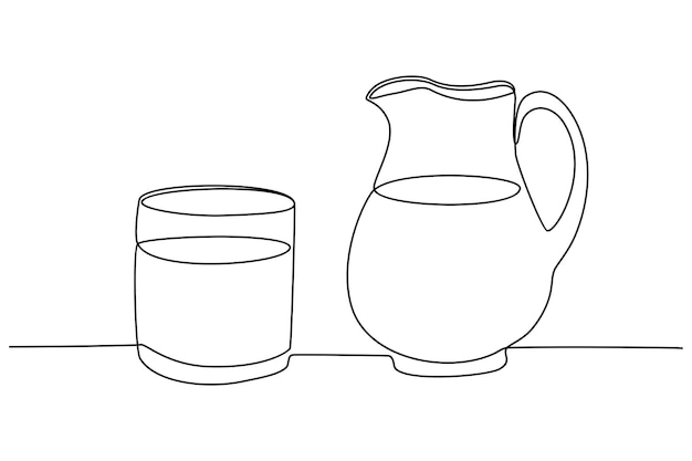 Dessin Au Trait Continu D'une Tasse De Lait Et D'un Verre D'illustration Vectorielle De Lait