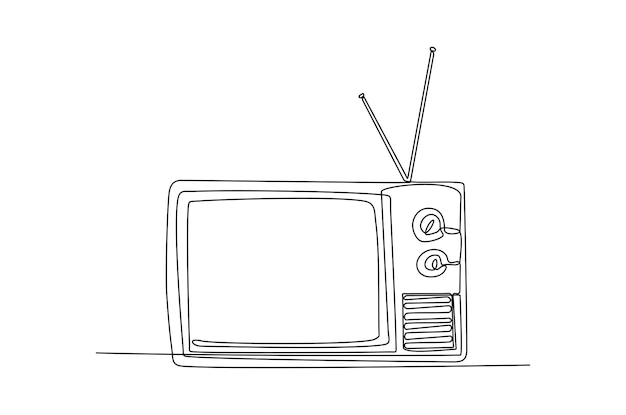 Vecteur dessin au trait continu d'une télévision avec le vecteur premium d'illustrations vectorielles d'antenne