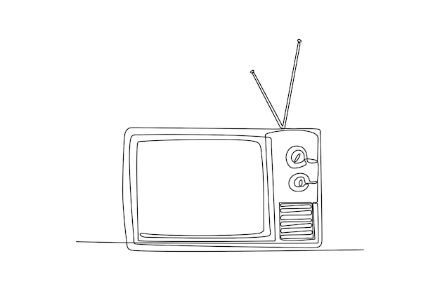 Dessin Au Trait Continu D'une Télévision Avec Le Vecteur Premium D'illustrations Vectorielles D'antenne