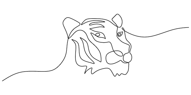 Dessin Au Trait Continu D'une Tête De Tigre Isolée Sur Fond Blanc