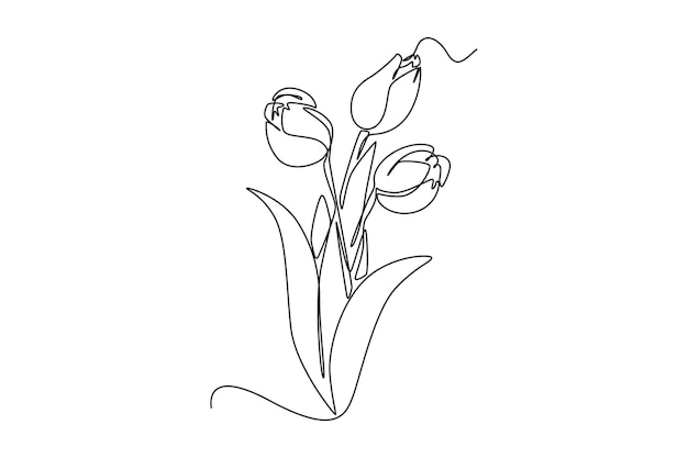 Dessin au trait continu tulipes Concept de printemps Illustration graphique vectorielle de conception de dessin au trait unique