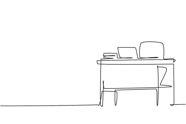 Vecteur dessin au trait continu unique d'une chaise et d'un bureau d'enseignant à l'école style minimaliste de la rentrée scolaire