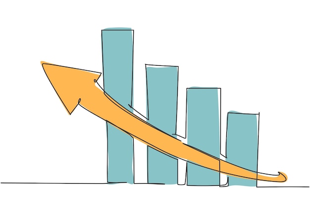 Vecteur dessin au trait continu unique d'un graphique à barres de performance de vente croissante ventes réussies