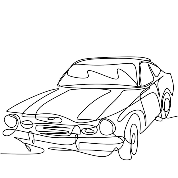 Vecteur un dessin au trait continu de vieille voiture auto vintage rétro croquis d'art de ligne noire minimaliste automobile classique isolé sur fond blanc transport de voiture antique illustration vectorielle