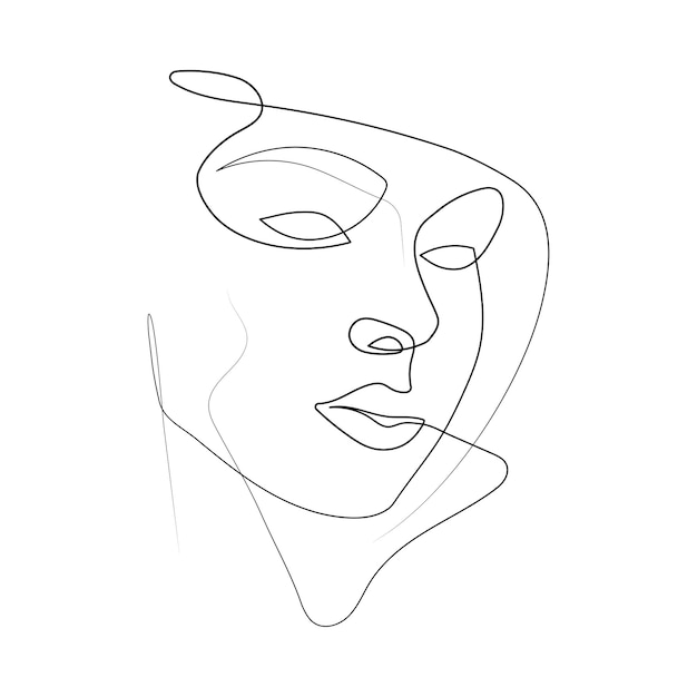 Dessin au trait continu de visage de femme. Portrait de femme minimal abstrait pour logo, impression ou tatouage.