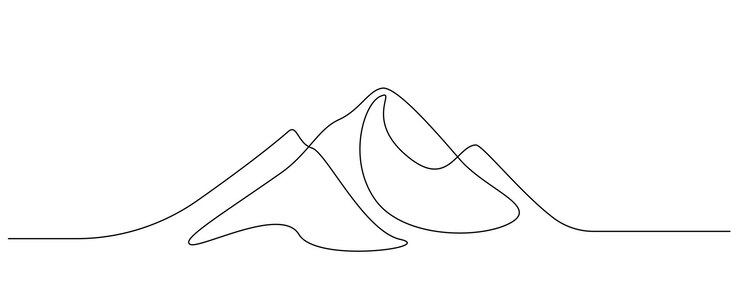 Un dessin au trait continu de la vue de dessus du paysage de la chaîne de montagnes des montures dans un style linéaire simple