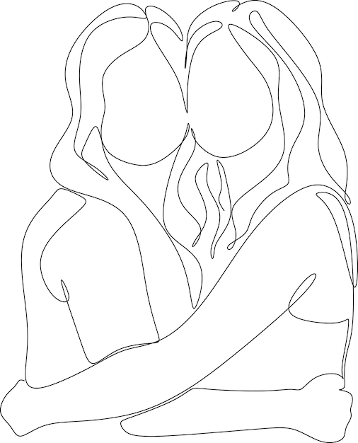 Vecteur dessin au trait d'un couple de copines et sœurs mariage lgbt saint valentin