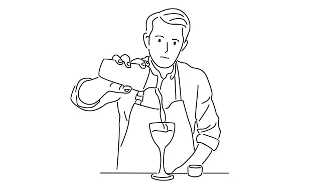 Vecteur le dessin au trait du barman fait une illustration vectorielle de cocktail