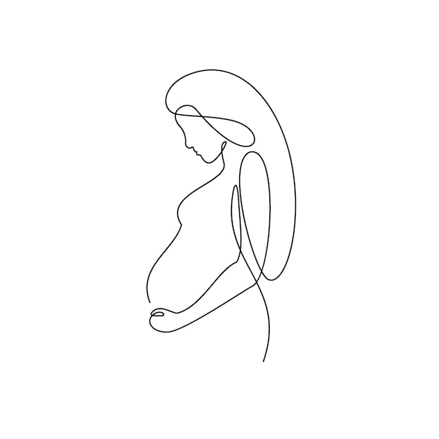 Un dessin au trait de femme enceinte heureuse