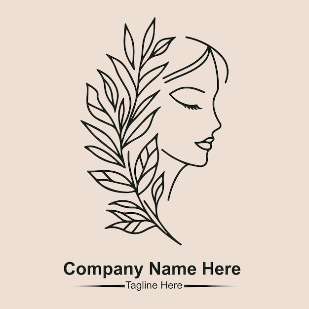 Dessin au trait feuille naturelle beauté femme visage création de logo