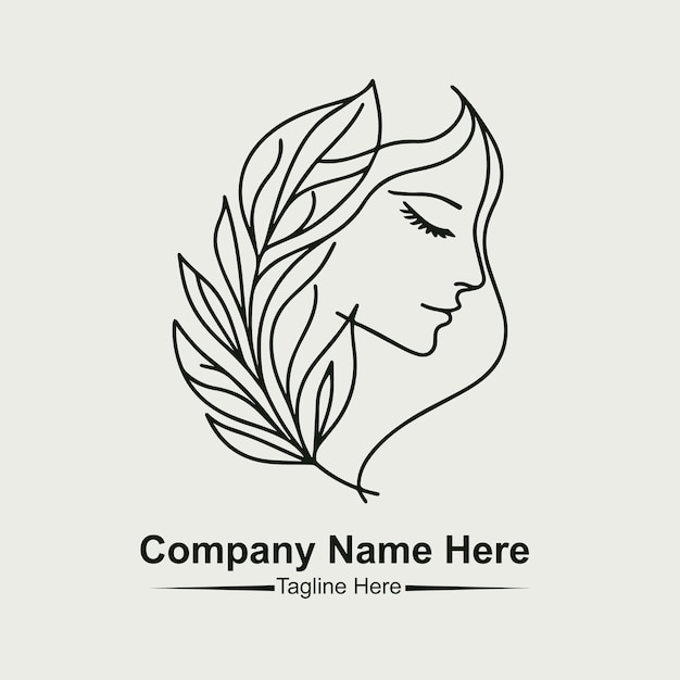 Dessin au trait feuille naturelle beauté femme visage création de logo