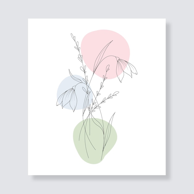 Un Dessin Au Trait Fleur Botanique Minimaliste Feuilles Modèle D'affiche D'art En Ligne