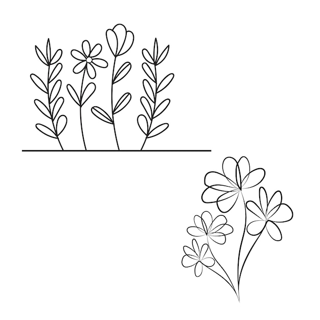 Vecteur un dessin au trait de fleurs avec le mot fleur dessus