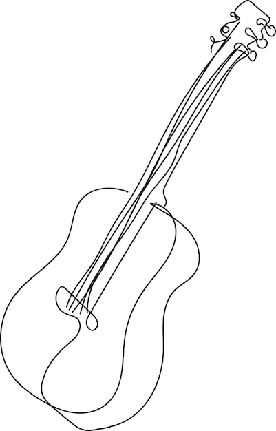 Dessin au trait guitare minimaliste, dessin de contour, croquis continu de musique, simple, musical acoustique