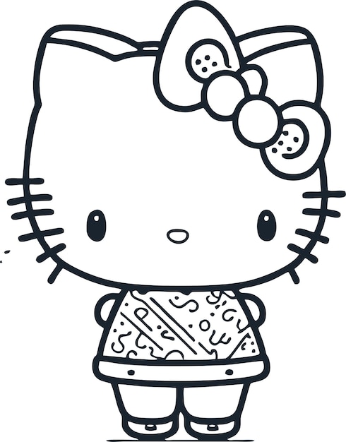 dessin au trait Hello Kitty simple et mignon