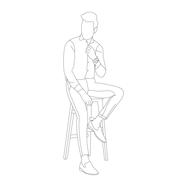 Vecteur dessin au trait d'hommes assis sur une chaise lignes noires sur fond blanc illustration