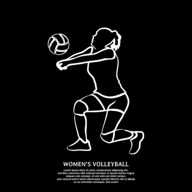 Vecteur dessin au trait d'une joueuse de volley-ball professionnelle sautant isolée sur fond noir