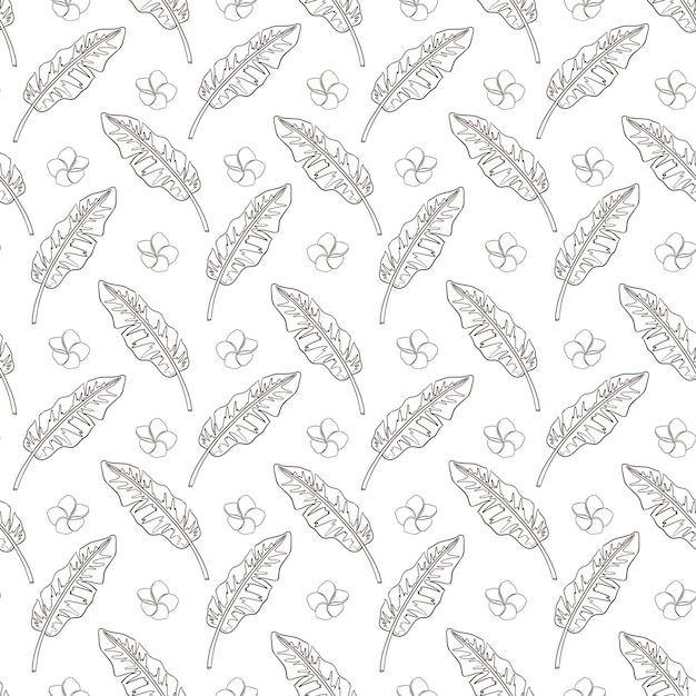 Vecteur dessin au trait jungle seamless pattern. ornement de fleurs et de feuilles exotiques dessinés à la main pour l'arrière-plan, la toile de fond, le papier peint, le papier d'emballage, l'emballage, le web, le spa et les produits de soins de beauté, le tissu, le textile